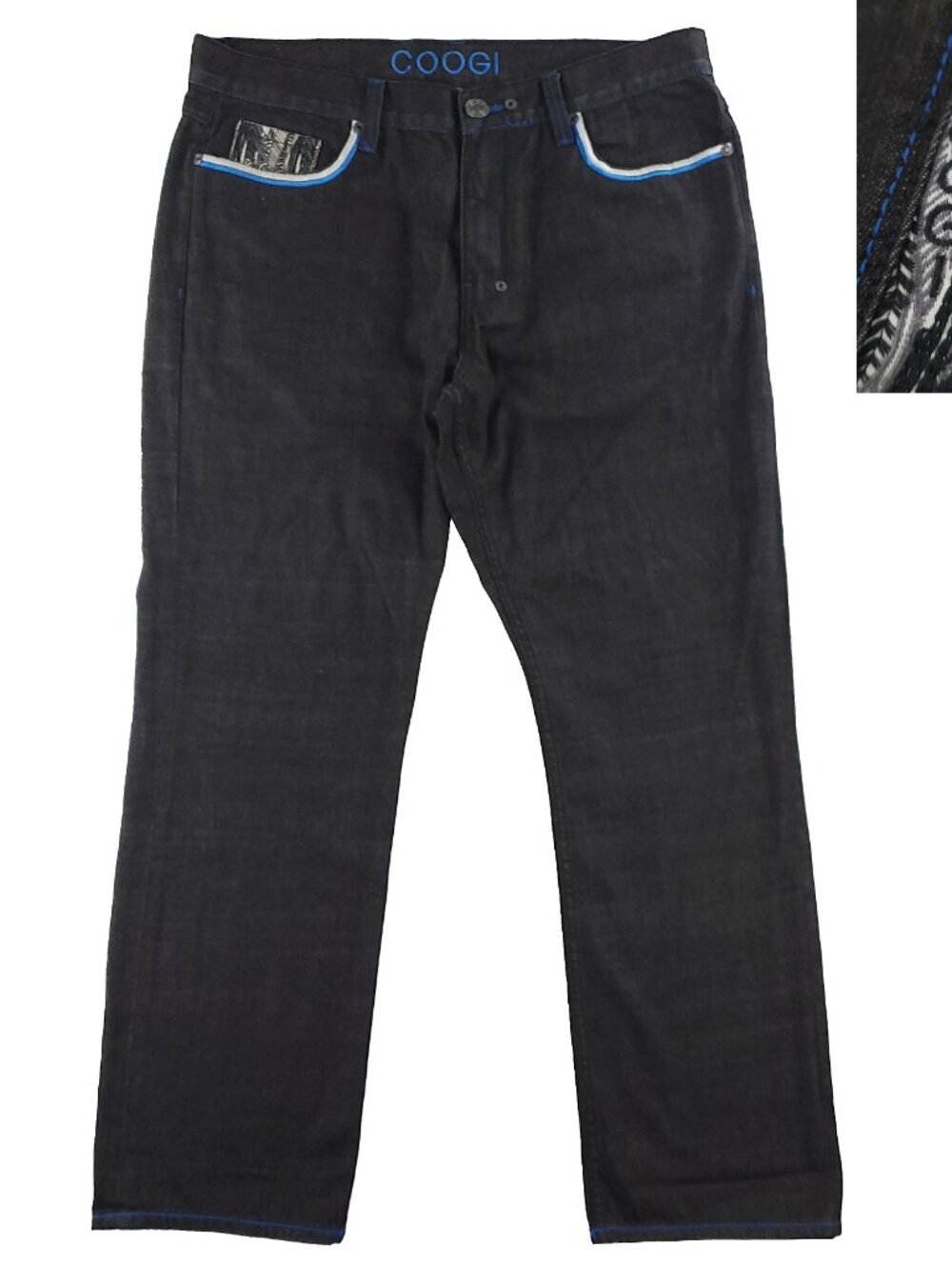 COOGI Jeans Embroidered Pattern Black Denim Baggy Men's "36x34" Actual 38x34